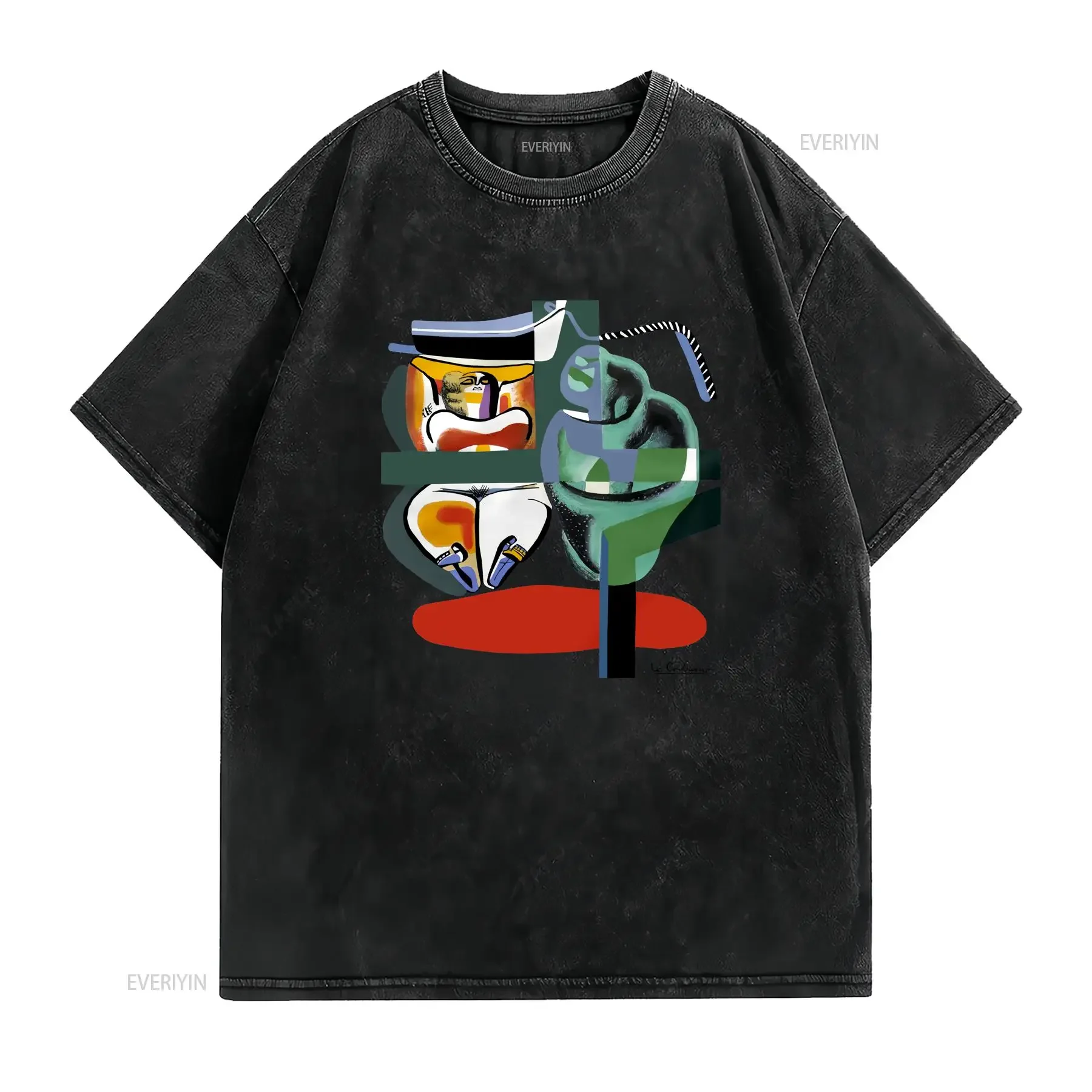Le Corbusier The Bather Boat and Shellfish 1947 Art T shirt vintage Washed Stylish Stretched Casual Breathable Unisex Versatile