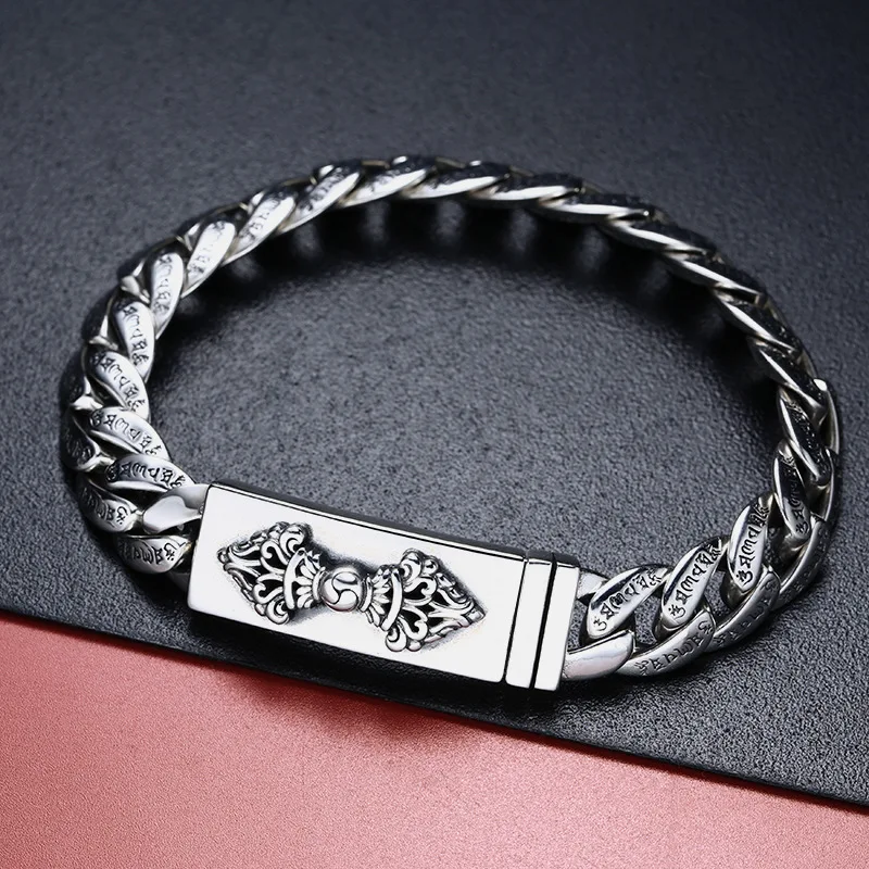 S925 sterling silver męski oryginalny narodowy styl sześć słów prawdy diamentowa bransoletka z tłuczkiem tajska srebrna osobowość chiny-Chic sty