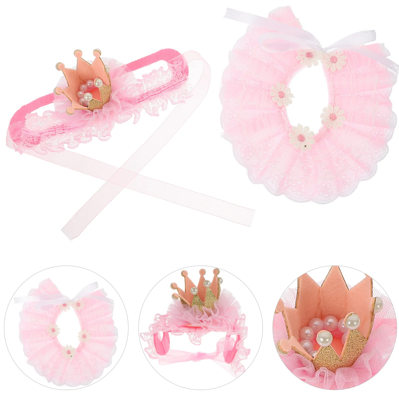 

1 set Kitten Lace Collar Cat Princess Cosplay Accessories Pet Birthday Hat Set Stylish Design Comfortable for Furry Friends