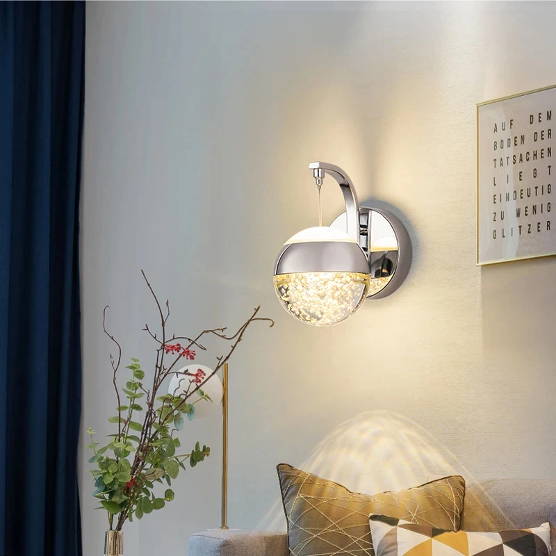 Semplice camera da letto comodino lampada da parete in cristallo a led soggiorno moderno sfondo applique da parete sala da pranzo di lusso scala illuminazione a LED