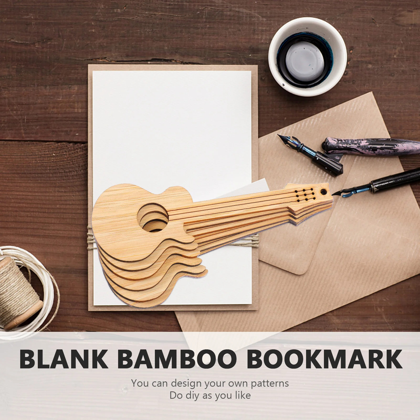 ที่คั่นหนังสือไม้ไผ่รูปทรงกีตาร์ 6 ชิ้น ป้ายเปล่าสำหรับ DIY จี้ห้อยตกแต่ง ป้ายบอกหน้าหนังสือสำหรับเขียนลายกราฟฟิตี ของขวัญ ที่คั่นหนังสือเปล่าสำหรับ DIY