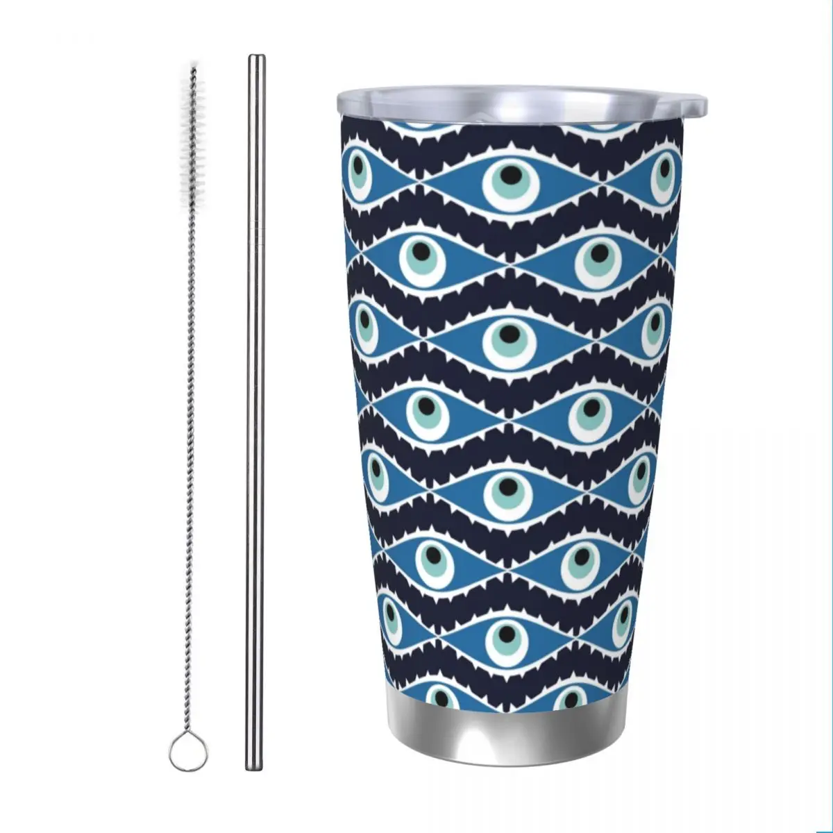 Greek Evil Eye Tumbler Vacuum Insulated Evil Eye Blue Nazar Amulet Boho Thermal Cup Vacuum Flask Mug Water Bottle, 20oz