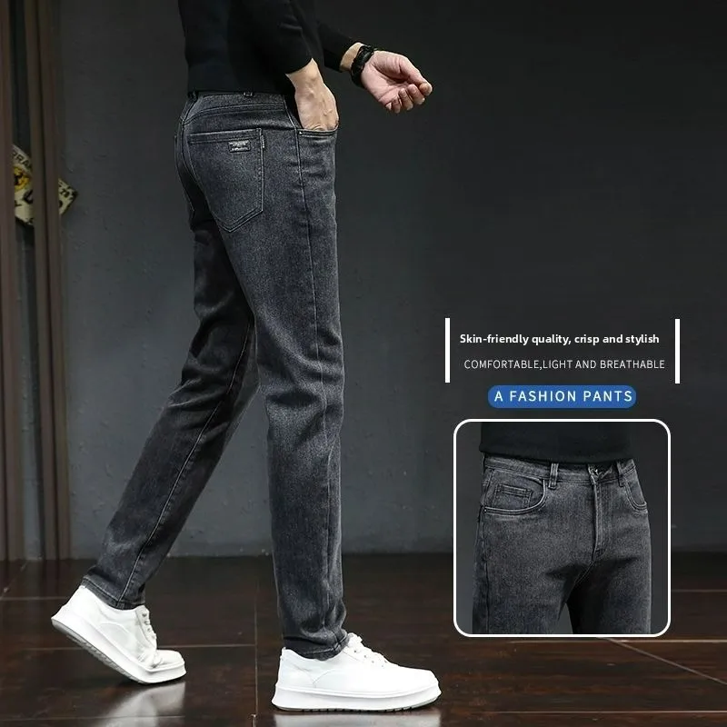الرجال الخريف الشتاء مطاطا الدينيم الجينز الصلبة متعددة جيوب الأعمال السراويل سليم صالح ارتداء اليومي ركض منتصف الخصر بنطلون
