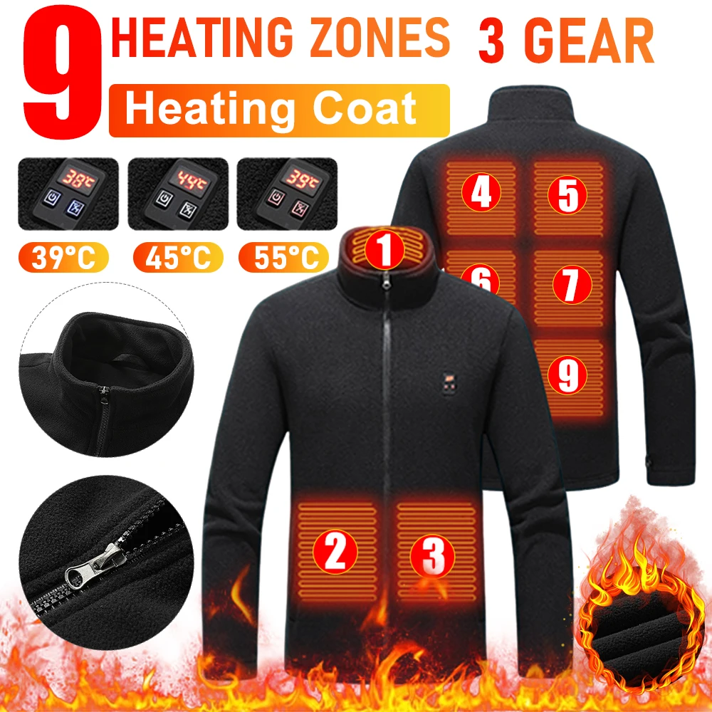 9 Area Heated Coat Men Women Winter Thermal Jacket USB Heating Vest Body Warmer Coat For Outdoor Camping Hiking Skiing Jacket