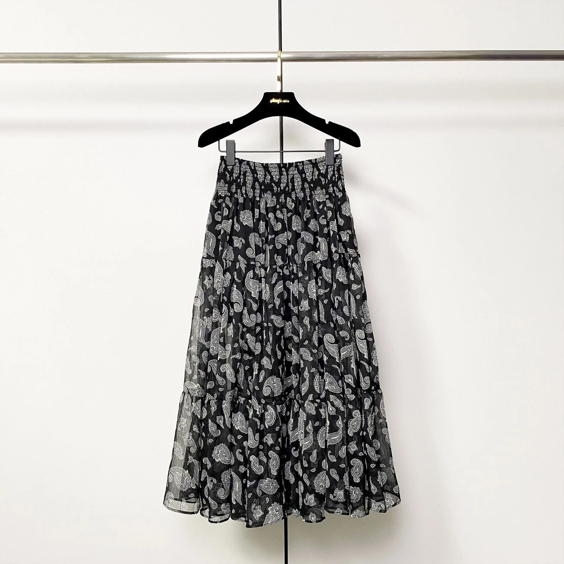 

Ele Paisley Print Chiffon Tower Skirt Midi f-length Summer 2024 Faion Gown with Flared Hemline for Women