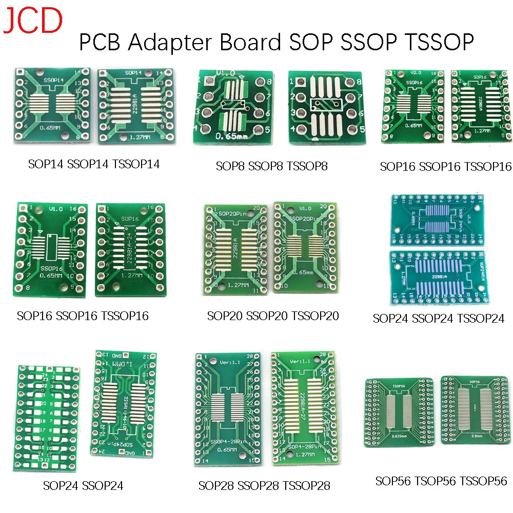 1Piece SOP Patch Adapter Board SOP8 SOP14 SOP16 SOP20 SOP24 SOP28 SOP56 SSOP TSOP56 TSSOP IC Test Board PCB Double Sided Pin