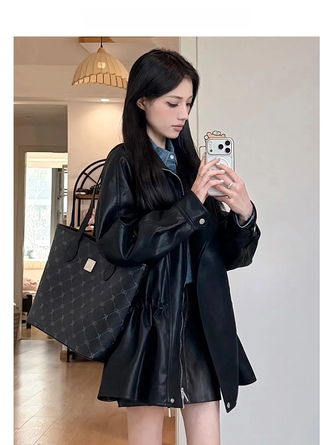 High nce Bla VEGA CHANG Matte Leather Jaet Women's Cool Waist-Cinching Biker Jaet Spring 2026 Faion Trend