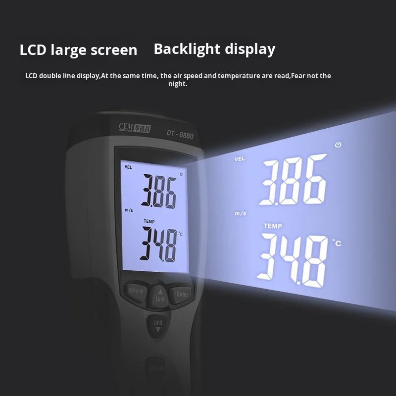 مقياس شدة الريح الصناعي الحراري المحمول من Cem DT-3880 يقيس حجم الهواء وسرعة الرياح الخط الساخن كاشف الهواء الساخن #3