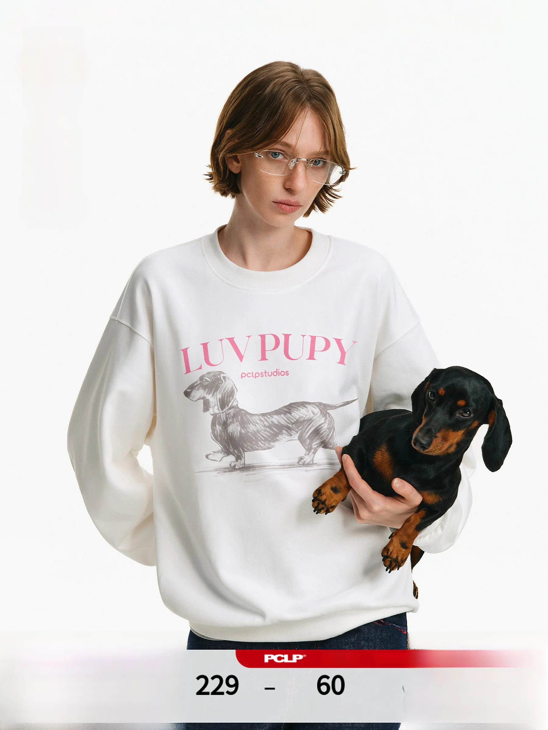 

PCLP Dog Constant Warmth Leather Sweatirt round Ne Long Sve Printed Basic Sle for Autumn Winter ex Breathable An...