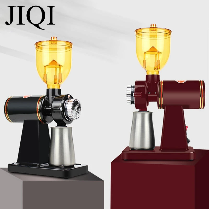 

JIQI 110V 220V Improved Electric Coffee Grinder Espresso Coffee grinding Thickness Adjustable Stainless Steel Sieve Powder Tank