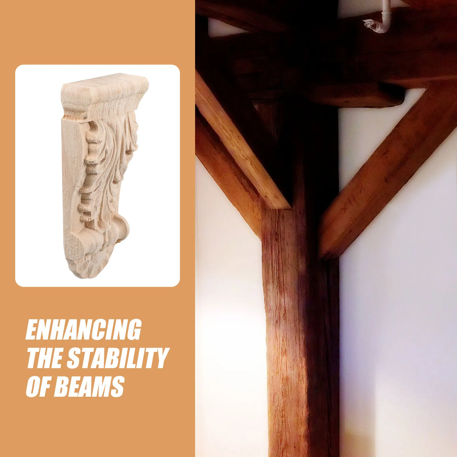 

Solid Wood Carved Onlay Applique Decorative Corner Molding Wall Roman Column Trim for Furniture Cabinet Vintage Corbels Bracket