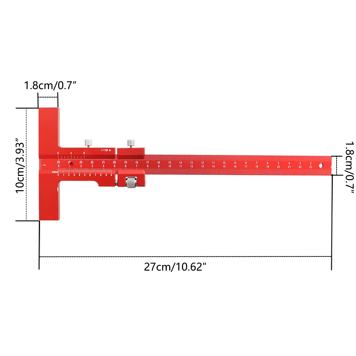 Woodworking Metric/Inch T-Type Ruler Multifunction Scribing Mark Line Gauge Aluminum Alloy Depth Gauge Measuring Tool