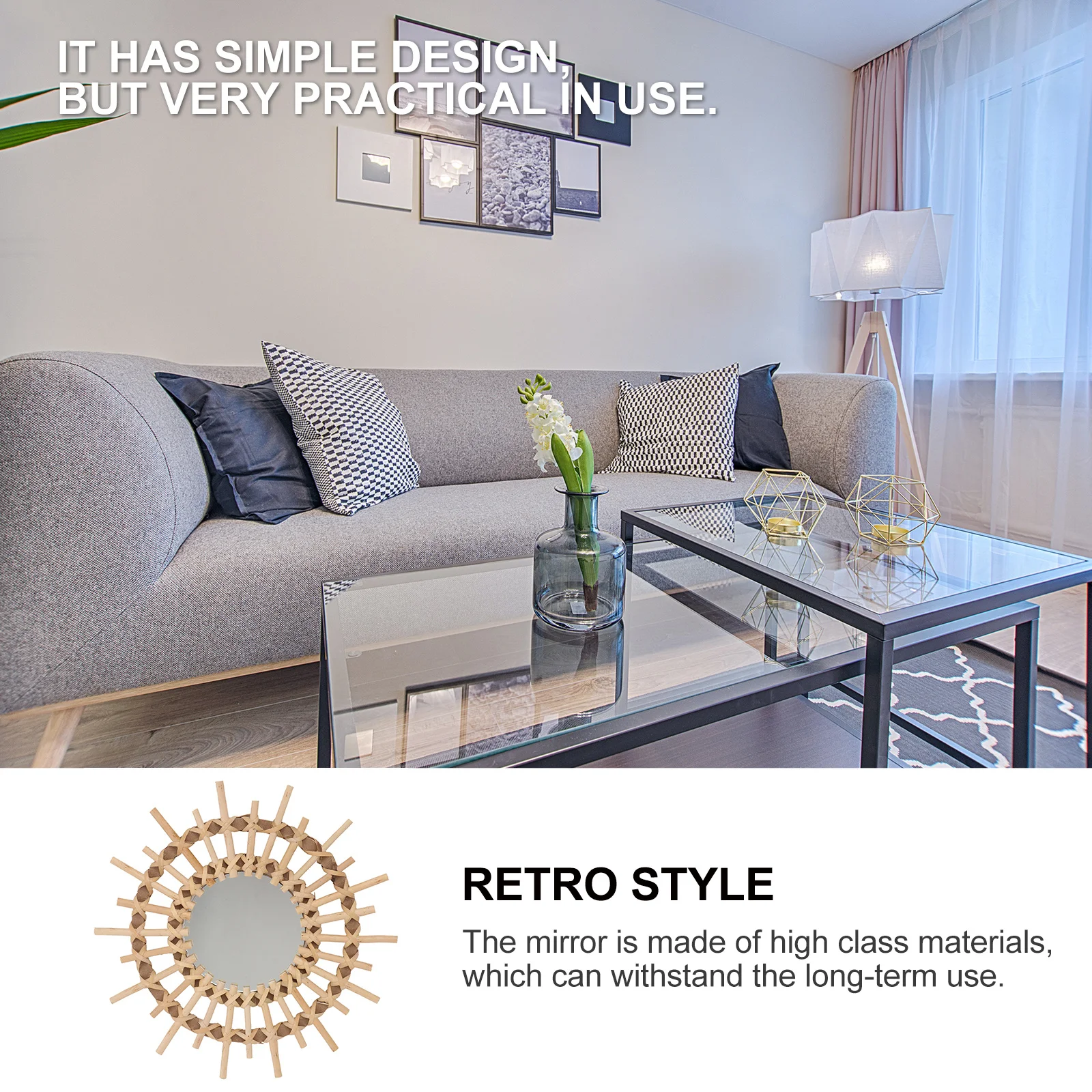 

1Pcs Wall Mirror Decor Hand-Woven Wicker Frame Makeup Mirror for Bathroom Bedroom Decor Compact Lightweight Design