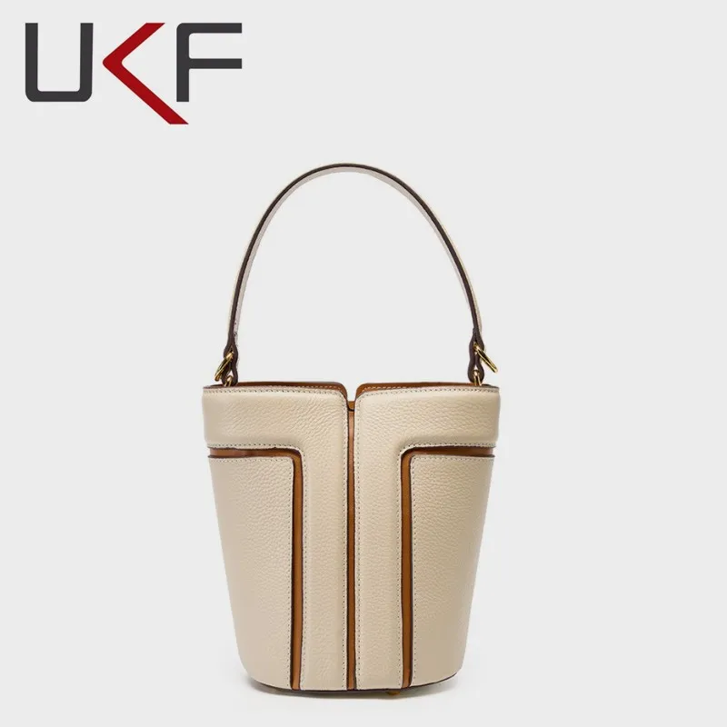 

UKF 2024 Trend New Women Leather Bucket Bag Women Shoulder Bag Luxury Design Handbag High Quality Messenger Bags For Women Bolas