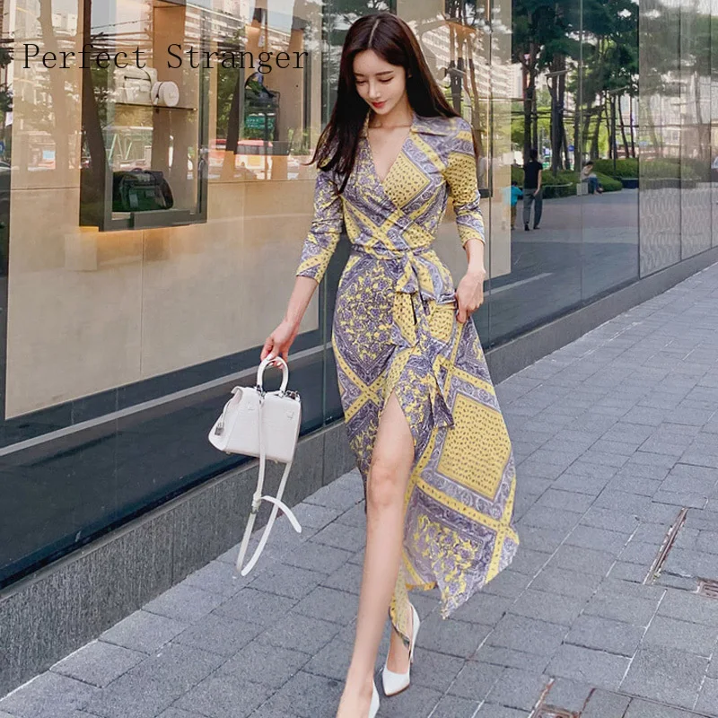 Summer Women Dress Long Bodycon Evening Female Vintage Party Beach Women Dresses Casual Vestido Prom Sexy Print Yellow