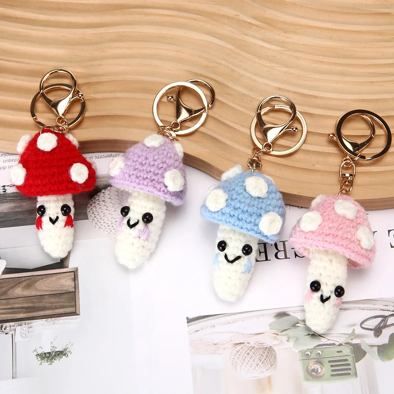 

Creative Mushroom Crochet Keychains Funny Mushroom Doll Knitting Keyrings For Backpack Pendant Cute Mushroom Keychain Wholesale