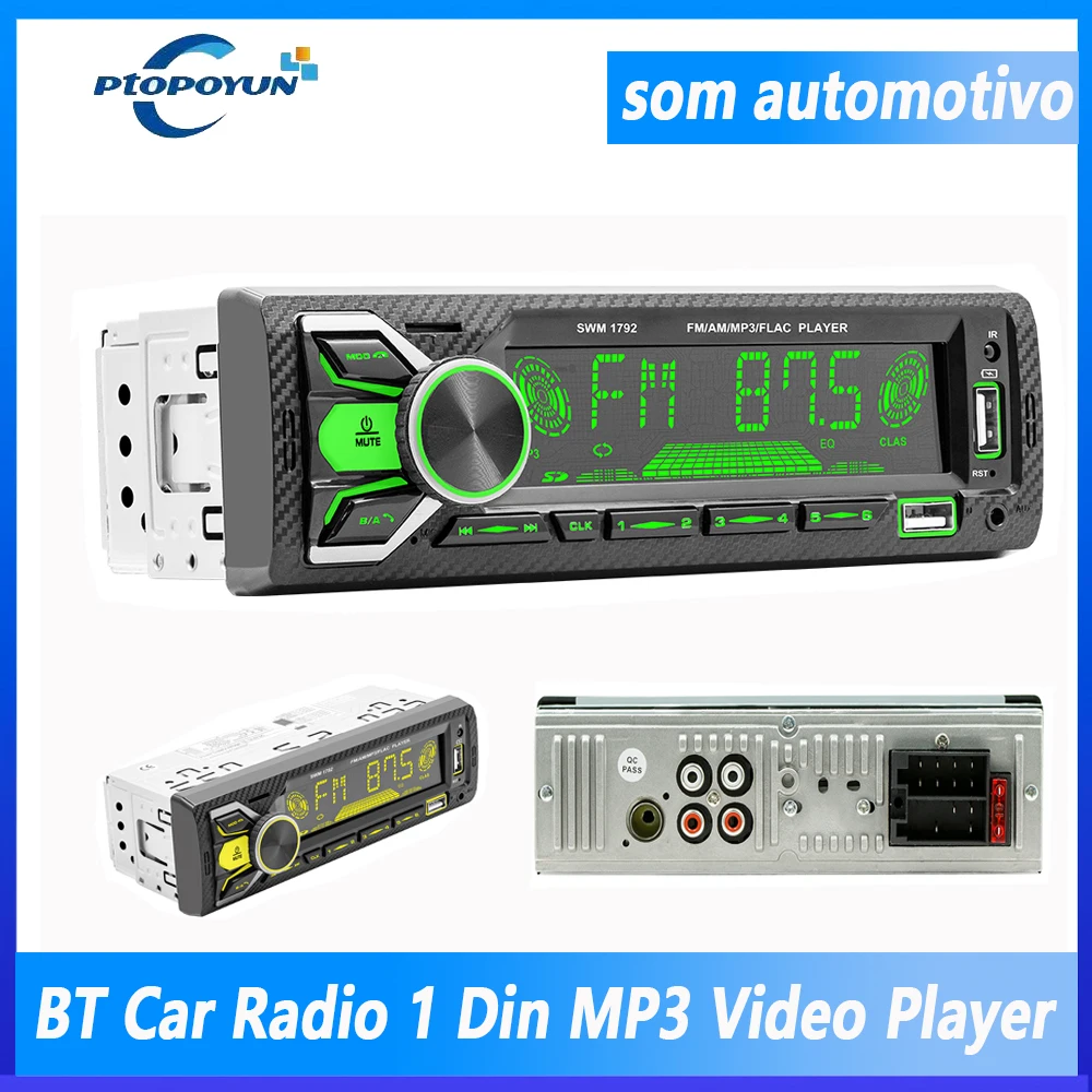 

Ptopoyun 1din Car Radio Digital Bluetooth MP3 Player FM Audio Stereo Receiver Music Double USB/TF Card with In Dash AUX Input