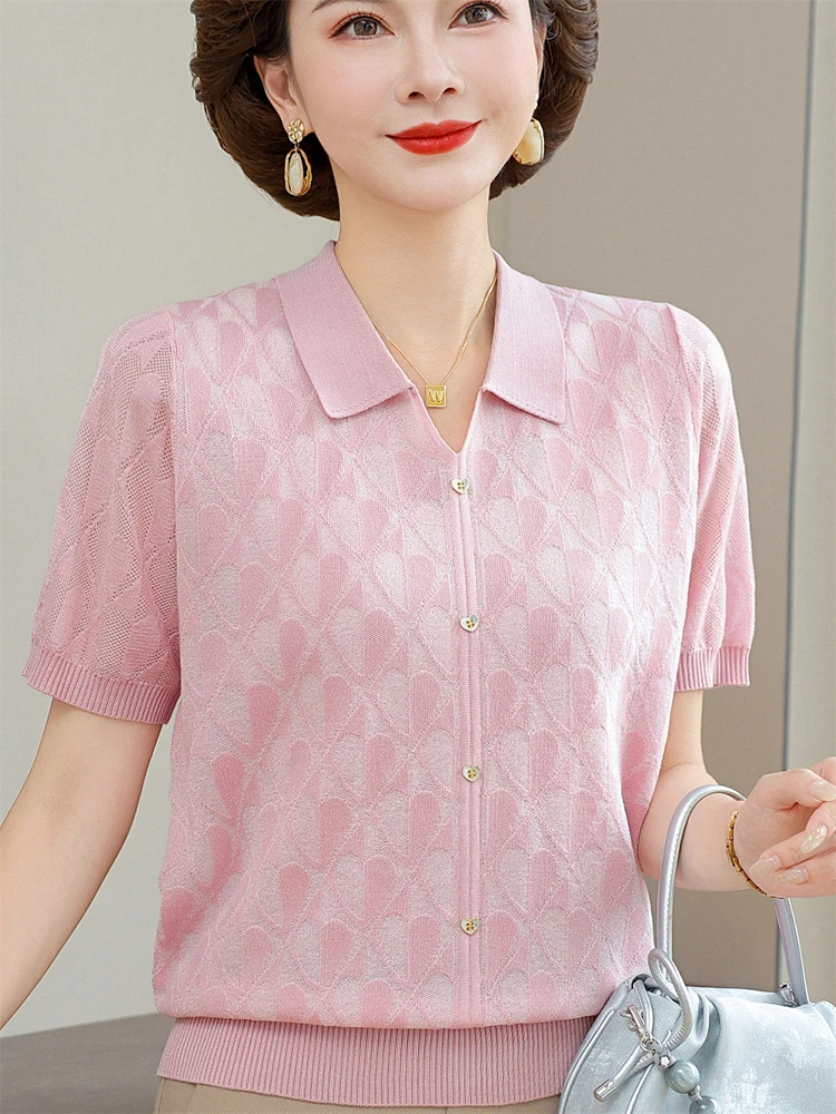 

Летний новый вязаный топ свободного кроя для женщин среднего возраста и старше, модный, для Дня матери