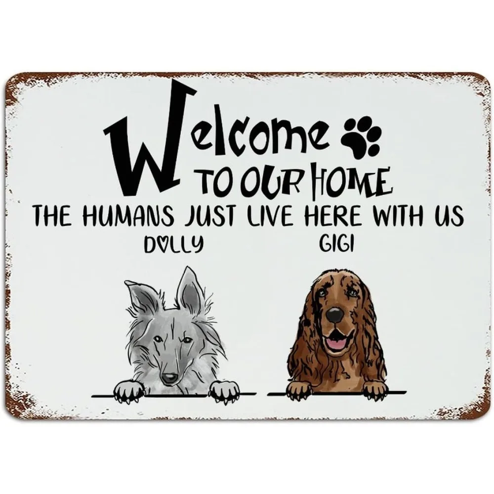 CIFbuy Personalized Dual‑Dog Welcome Metal Sign,Funny Pet Quote Home Wall Decor Gift (For Decoration Only)