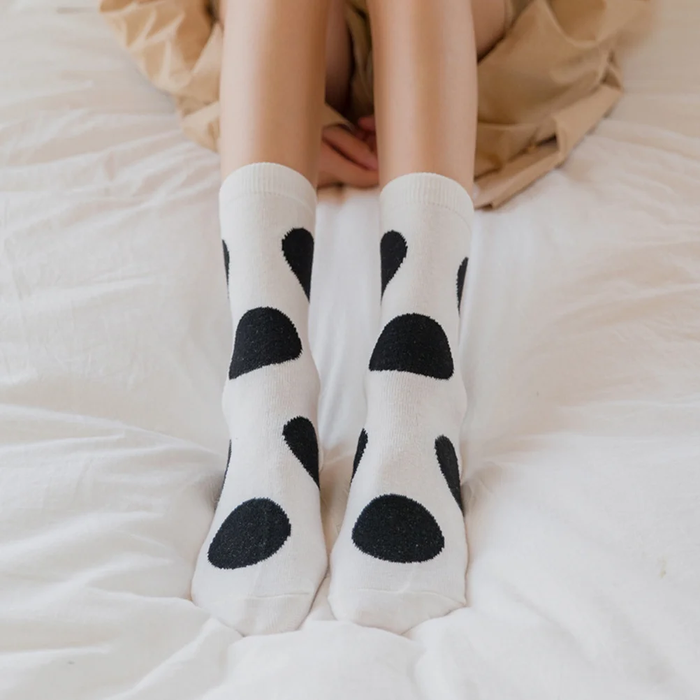

3pcs Mid Calf Length Warm Comfortable Sleep Cartoon Cow Design Autumn Winter For Women Breathable Wear Resistant