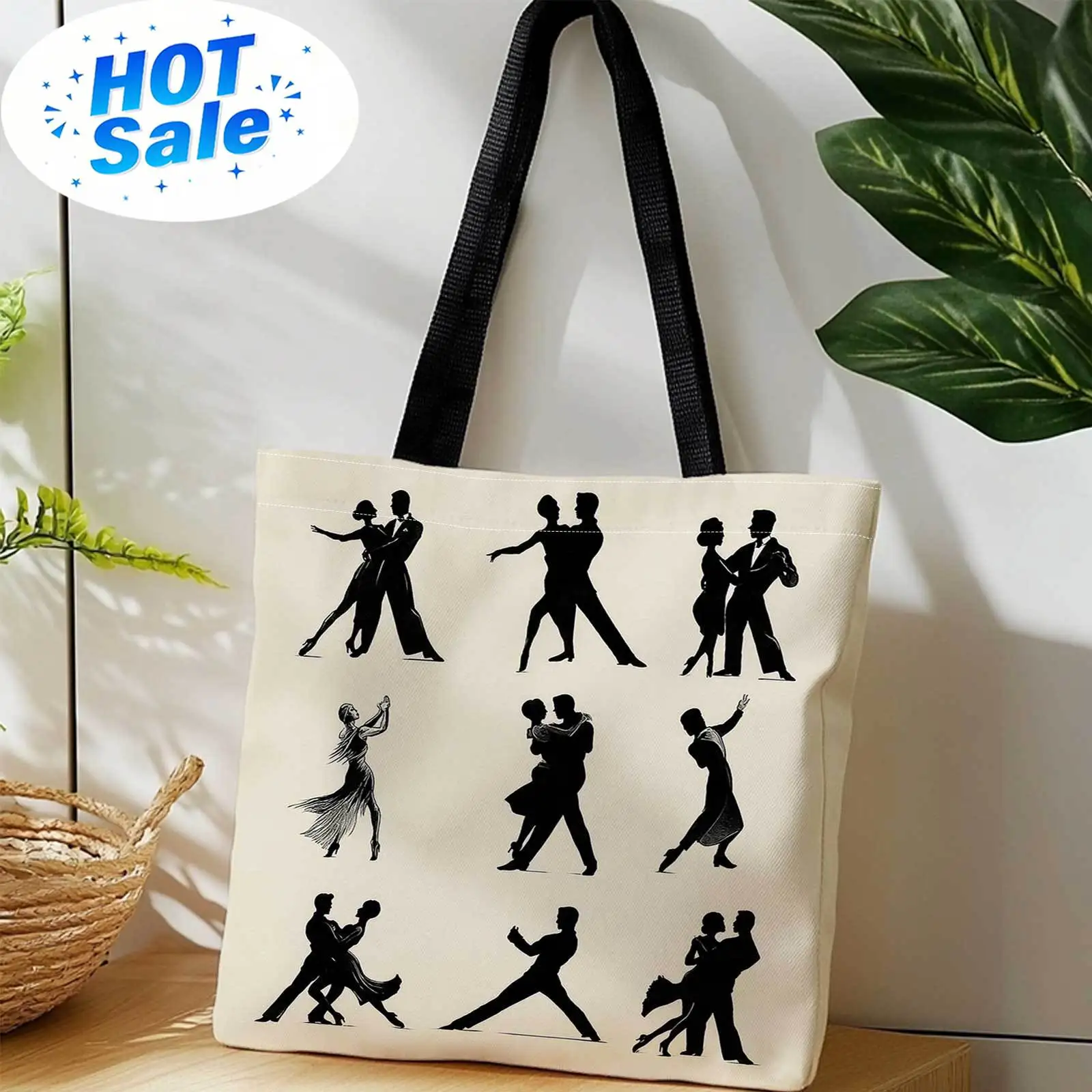 Bolsa de compras impresa por ambos lados + Parejas bailando, posturas de tango, siluetas, baile erótico + Ligera, plegable, reutilizable