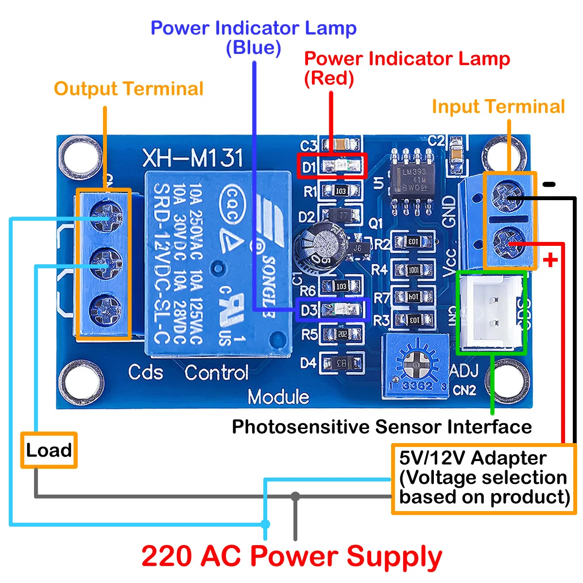 XH-M131 DC 5V 12V 24V Light Control Switch Photoresistor Relay Module Detection Sensor 10A Brightness Automatic Control Module