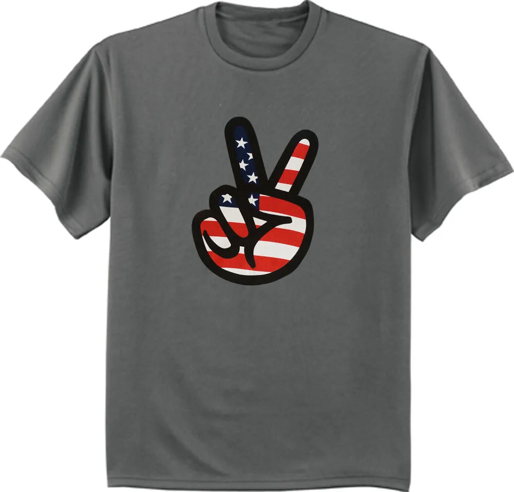 Peace sign t-shirt American US flag pride America USA dark gray tee shirt