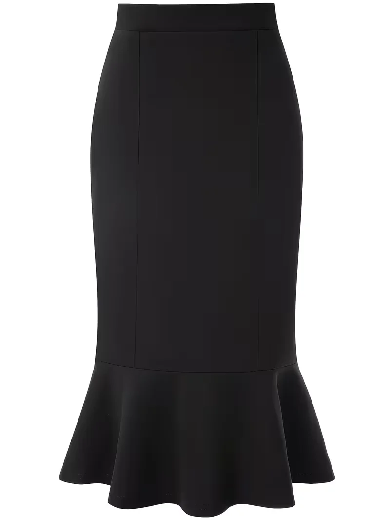 Women Summer High Waist Black Wear to Work Pencil Skirts Elegant Business Casual Mermaid Midi Skirt
