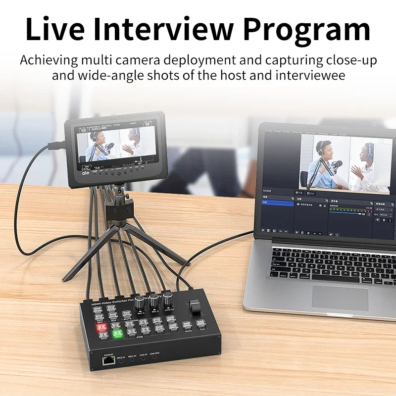 Unnlink Switcher per streaming live Scheda di acquisizione video a 4 canali HDMI Mixer per fotocamera multipla Interruttore continuo Stazione PIP PGM PVW