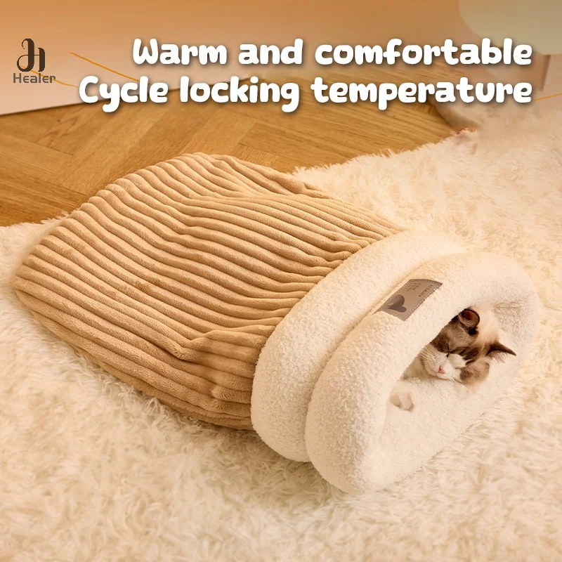 Autumn Winter Warm Cat Sleeping Bag Soft Thickened Cat Bed Comfortable Puppy Kitten Nest Semi-closed Pet Nest Pet Supplies