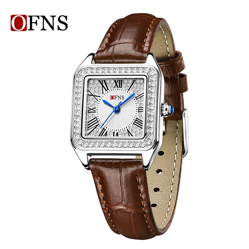OFNS quartz watch light luxury fashion small square Roman scale diamond-encrusted quartz watch waterproof business women's watch