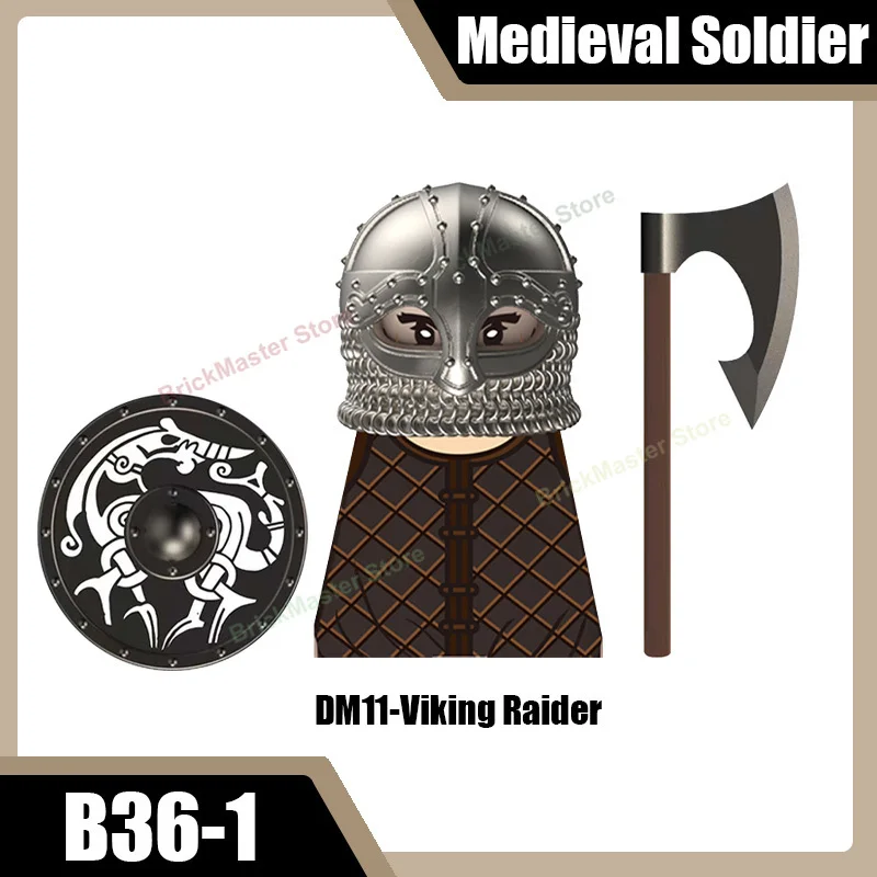 Mittelalterliche Militär-Wikinger-Krieger-Soldaten-Figuren Bausteine Burg Armee Rauber Infanterie Schild Axt Schwert Helm Ziegel Spielzeug