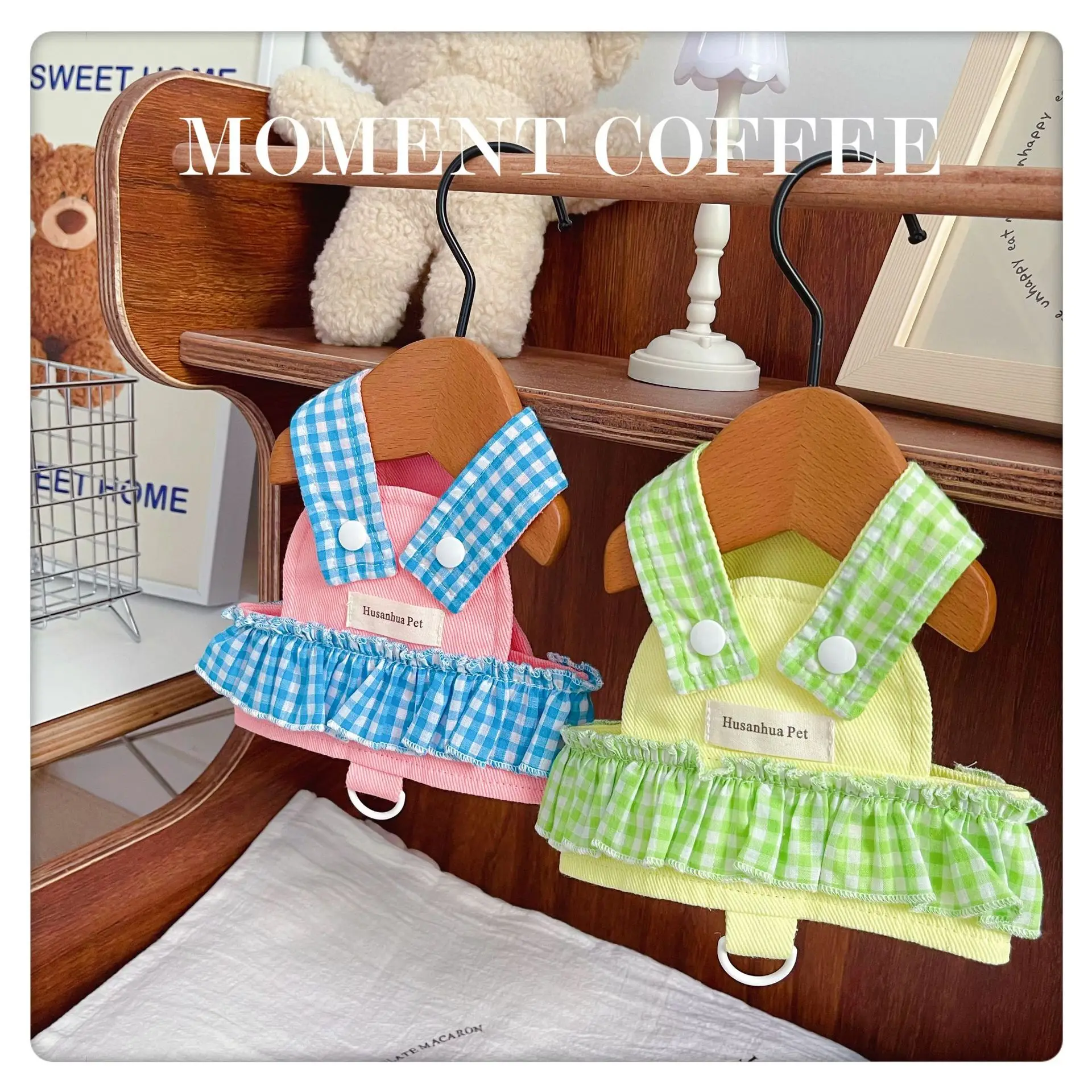 Pet Lattice Color Chest Strap Cute Sun Hat Clothes Dog Cat Summer Chest Strap Traction Clothes Teddy Small Dog Out Strap Skirt