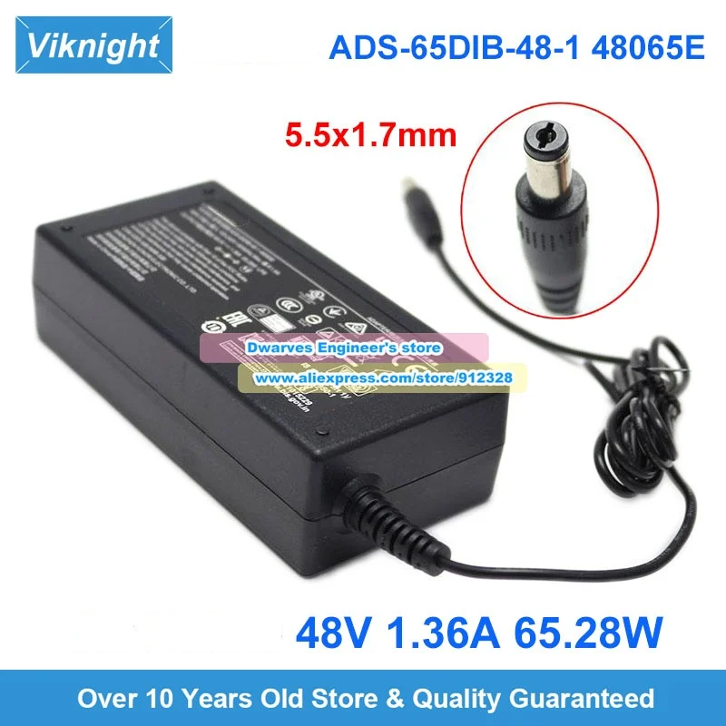 ADS-65DIB-48-1 48065E AC Adapter 48V 1.36A 65.28W Charger ADS-65DIB-48-1 for Hikvision Power Supply 5.5x1.7mm