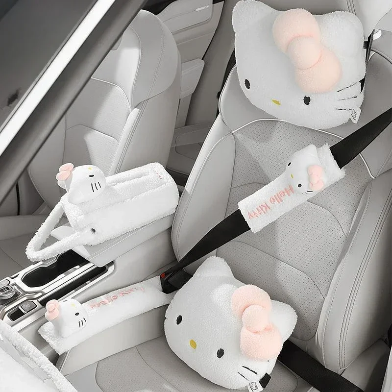 

Anime Sanrio Car Decoration Set Hellokitty Girl Car Decoration Accessories Steering Wheel Cover Headrest Waist Protector Gift