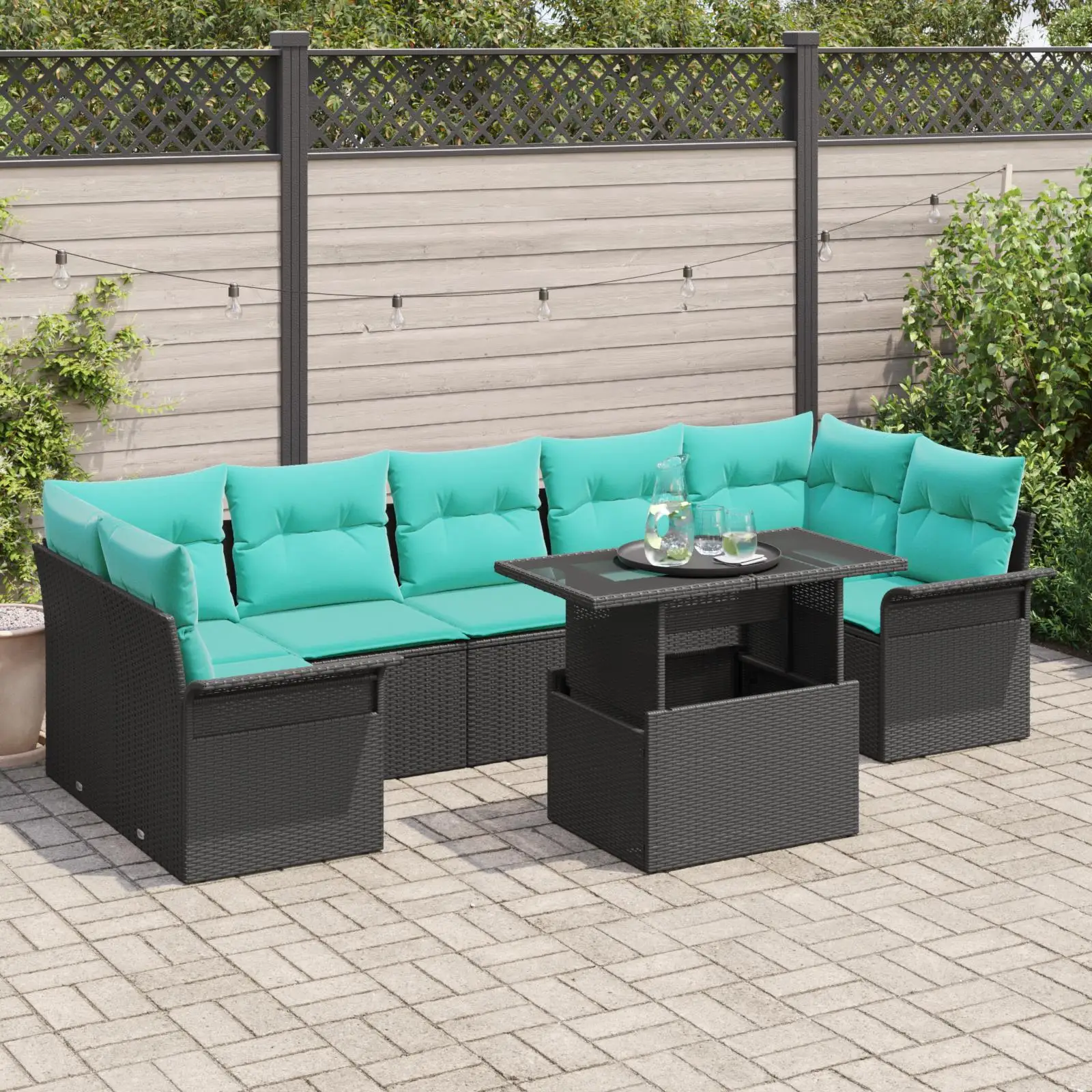 

8 Piece Outdoor Garden Sofa Set with Cushions Black Wicker Rattan Furniture