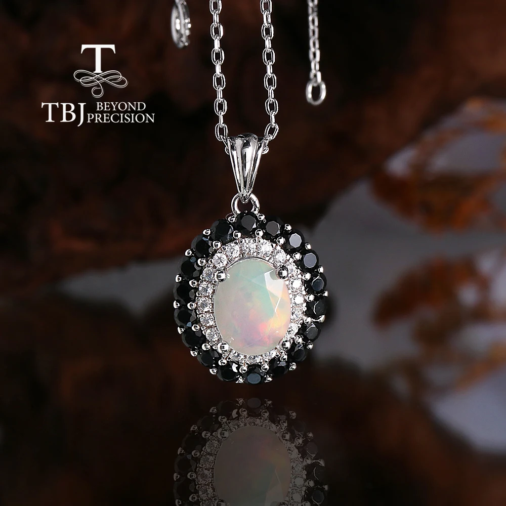

Classic Natural Oval 7*9mm Ethiopian Opal Pendant 925 Sterling Silver Necklace Fine Jewelry for Women Anniversary and Party Gift