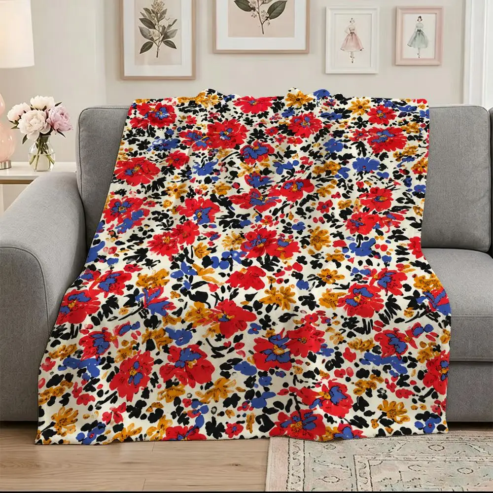 Ditsy Wildflower Throw Soft Warm Flannel Blanket, Multi-use Throw for Bed Sofa Office, Air Conditioning Nap Blanket