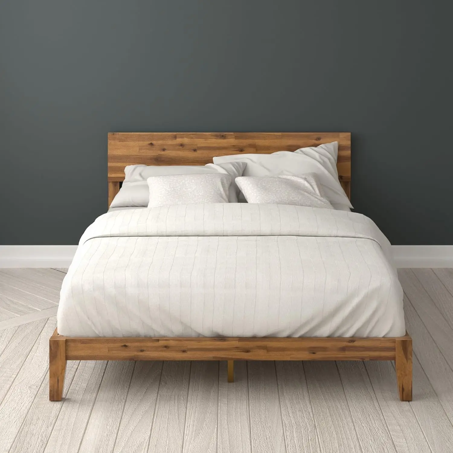 Julia Wood Platform Bed Frame, Solid Wood Foundation With Wood Slat Support, No Box Spring Needed, Easy Assembly, King