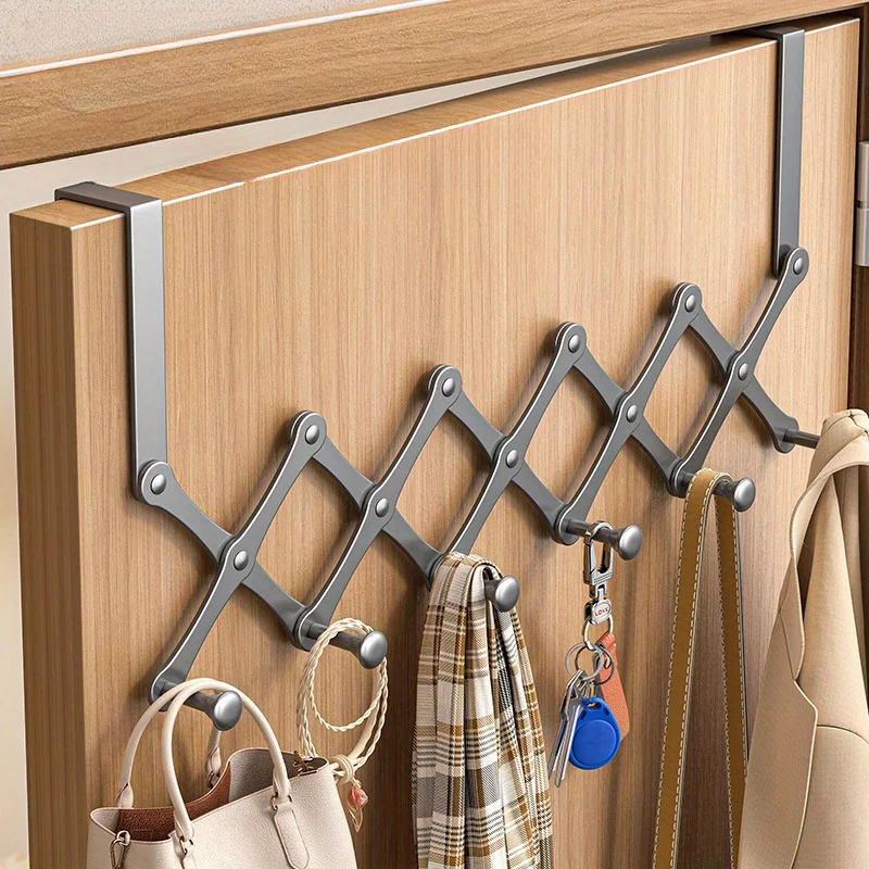 

Modern Foldable No Piercing Required Organiser with Metal Back of Door Hooks for Coats, Bags, Scarves