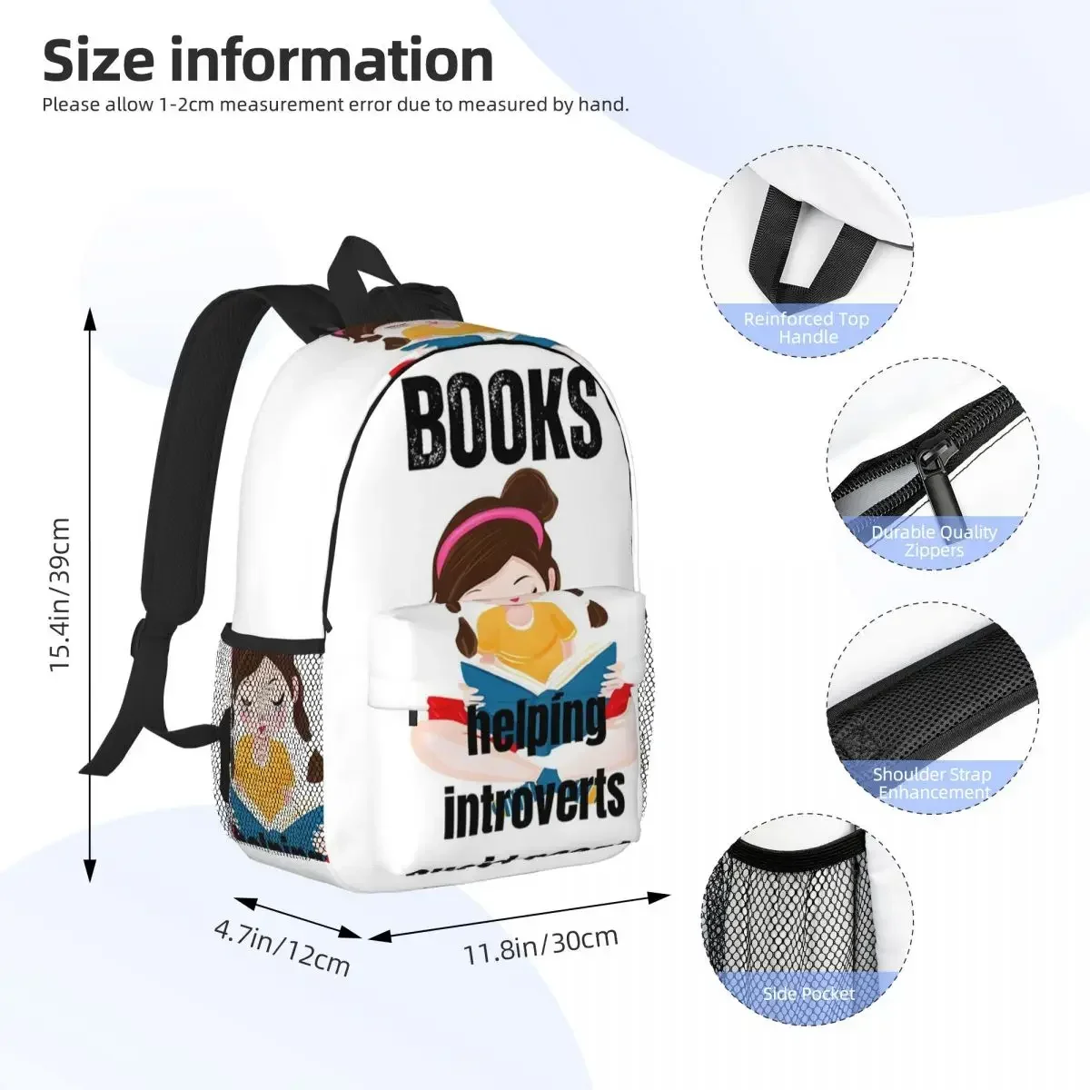 Books Helping Introverts Avoid People Backpacks Teenager Bookbag Casual Children School Bags Laptop Rucksack Shoulder Bag