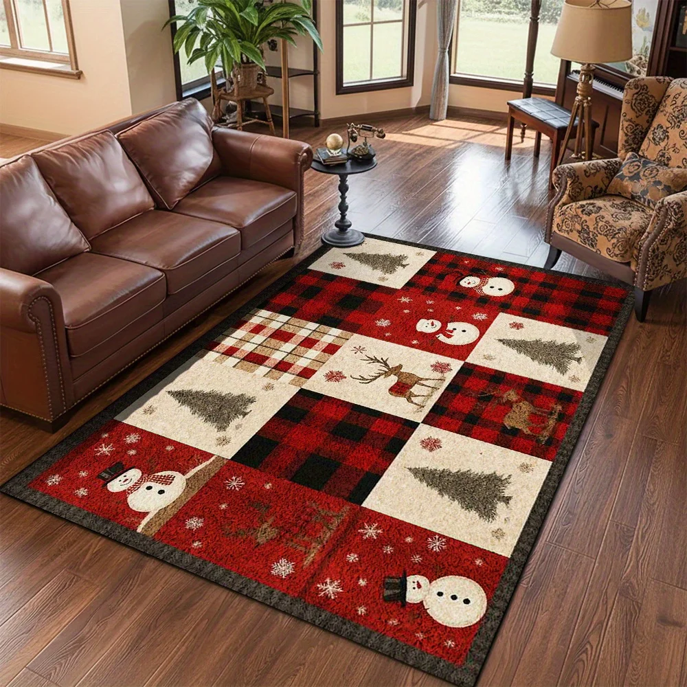 Festive Christmas Doormat Red Plaid Snowman Deer Area Carpet For Living Room Bedroom Front Door Welcome Entrance Floor Mat New