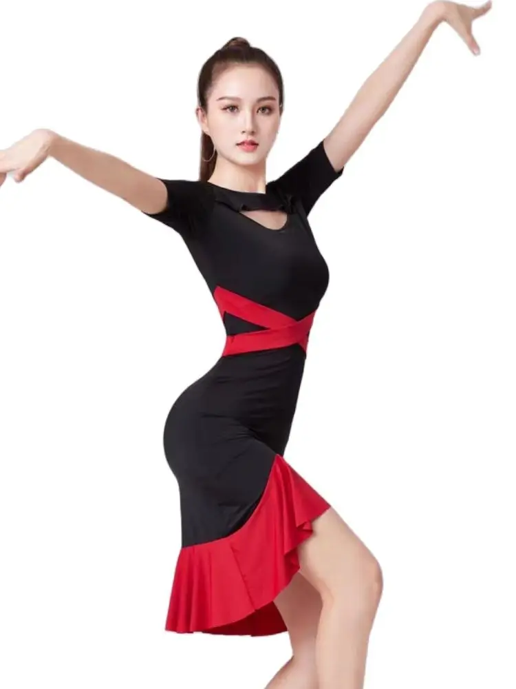 Nuevo traje de baile latino Sexy para mujer adulta, vestidos ajustados con parte inferior Irregular, vestido de baile de Tango Chacha Samba