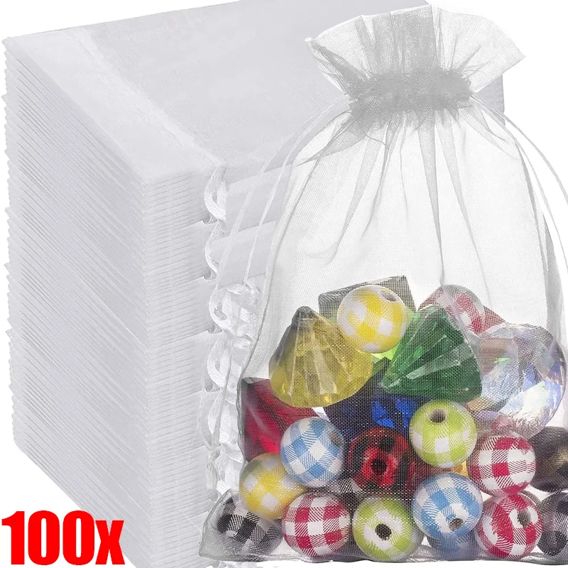 100pcs White Drawstring Bags Jewelry Earphone Organizer Small Pouches Candy Snack Bag Christmas Wedding Party Packaging Gift Bag