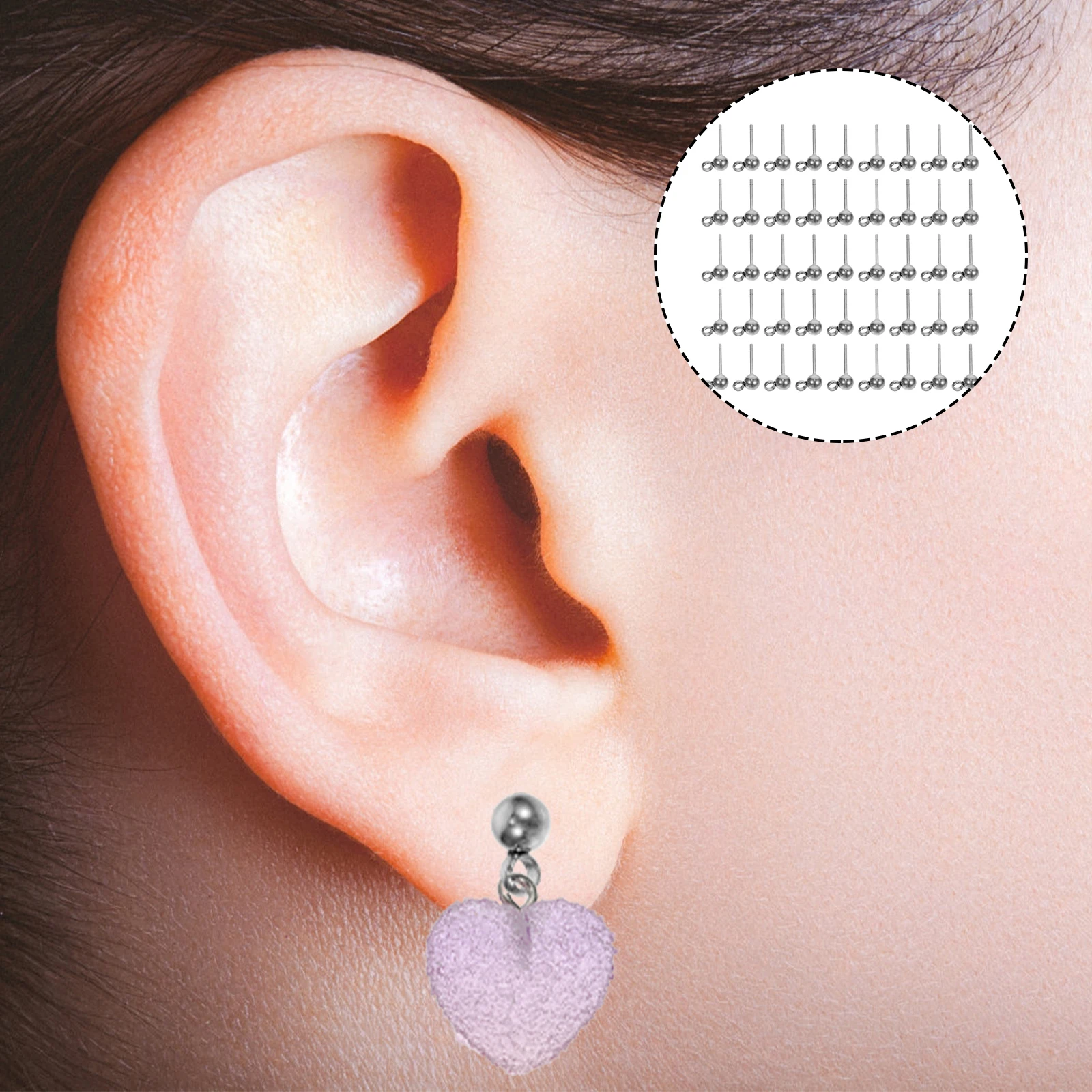 

100 шт., серьги-гвоздики, круглые кольца из бисера, аксессуары для сережек «сделай сам», шпильки из нержавеющей стали, серьги с шариками, принадлежности, украшения для ушей