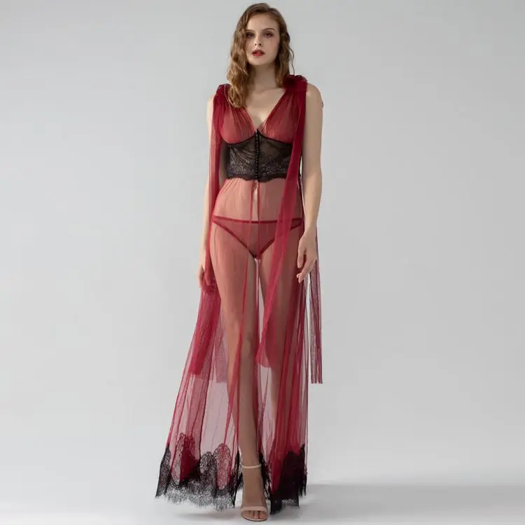 

Кружевная сетка, перспективная сексуальная пижама, женское домашнее вечернее платье с разрезом, длинное пижамное платье без подкладки