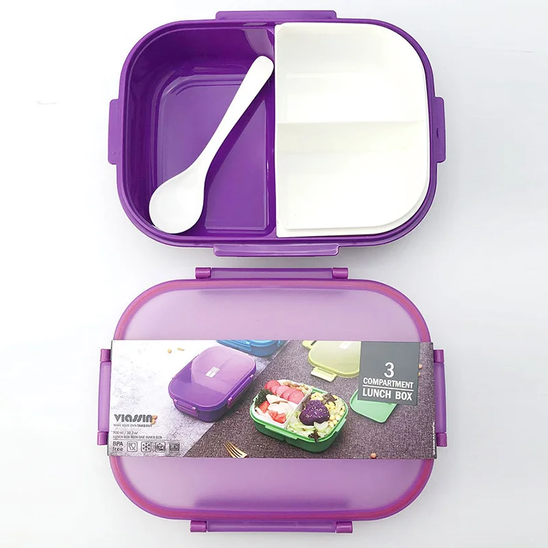 Portable 3-compartment Lunch Box with Kettle Microwaveable Bento Box Lunch Box for Students and Workers