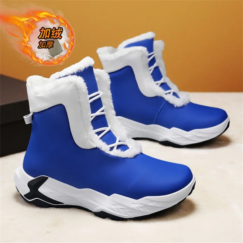 

New Warm Men Plush Snow Boots High Top Winter Men's Boots Waterproof Winter Motorcycle Boots Outdoor Anti-Slip Men Hiking Boots
