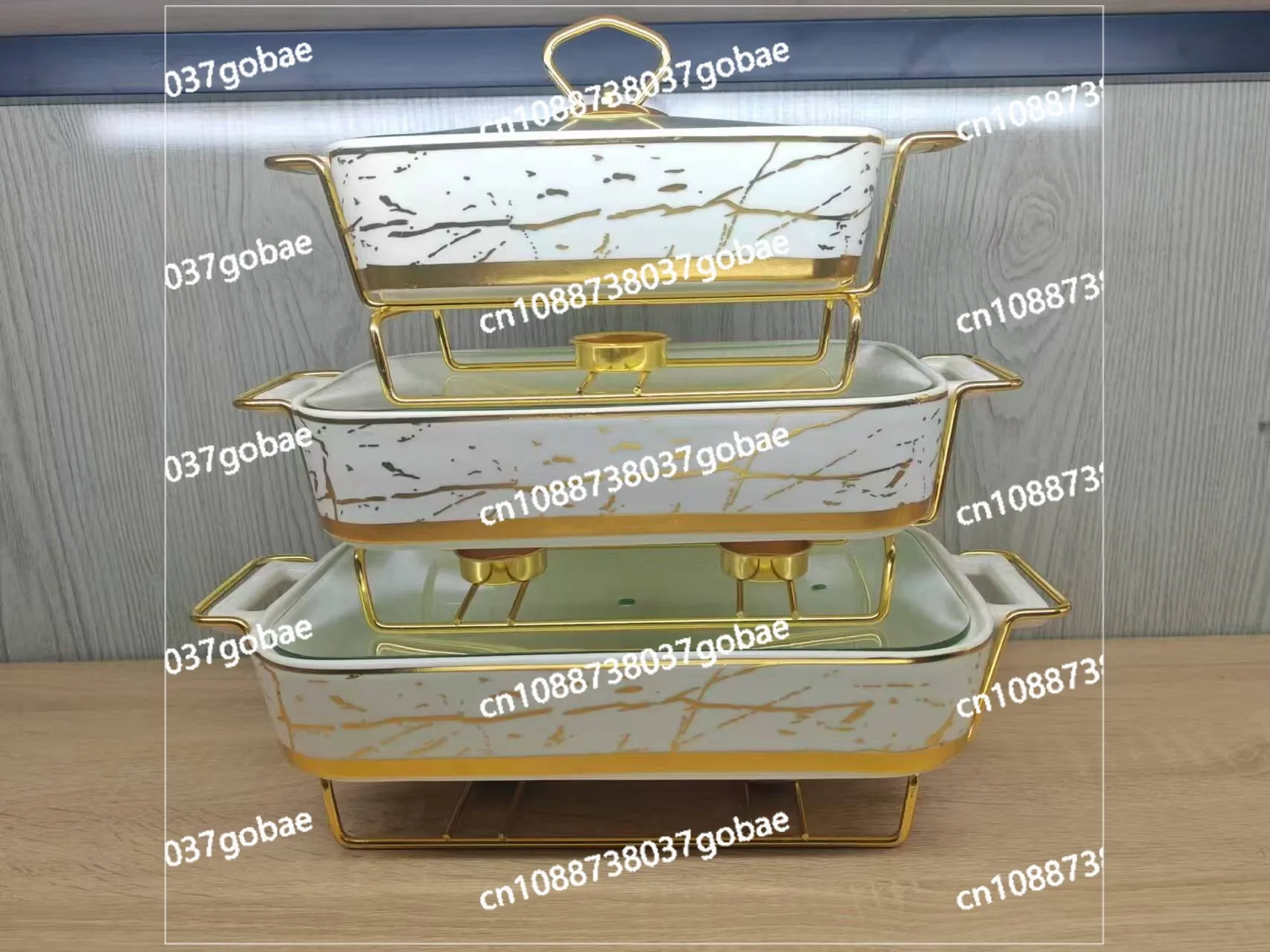 Three-grid binaural ceramic baking pan, household tableware heating soup pot, dry pot