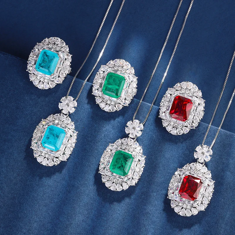

New jewelry model: gold-plated colored gemstone minimalist style light luxury set, main stone 12*10